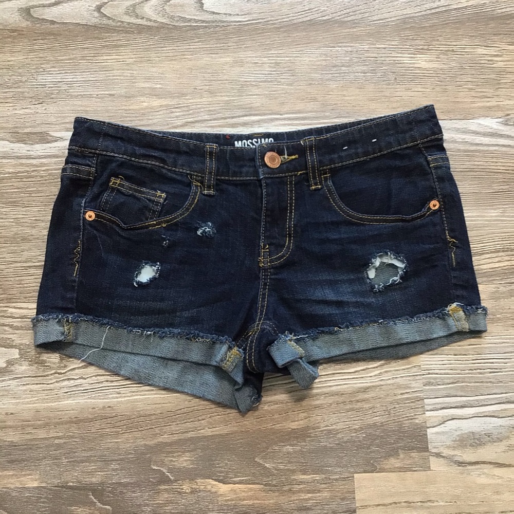 Mossimo Mid Rise Raw Hem Distressed Cuffed Jean Shorts 9